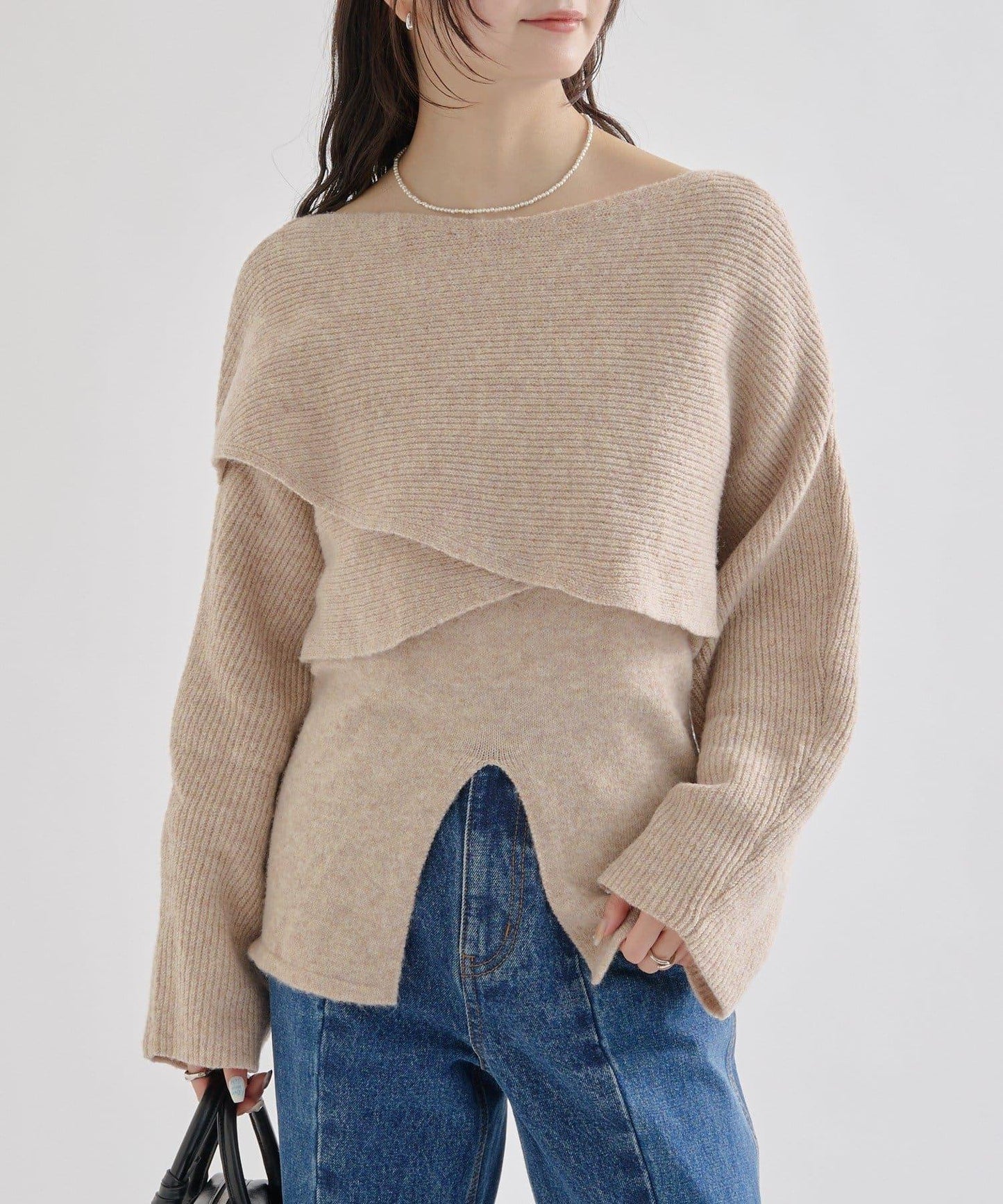 交叉針織開叉吊帶套裝