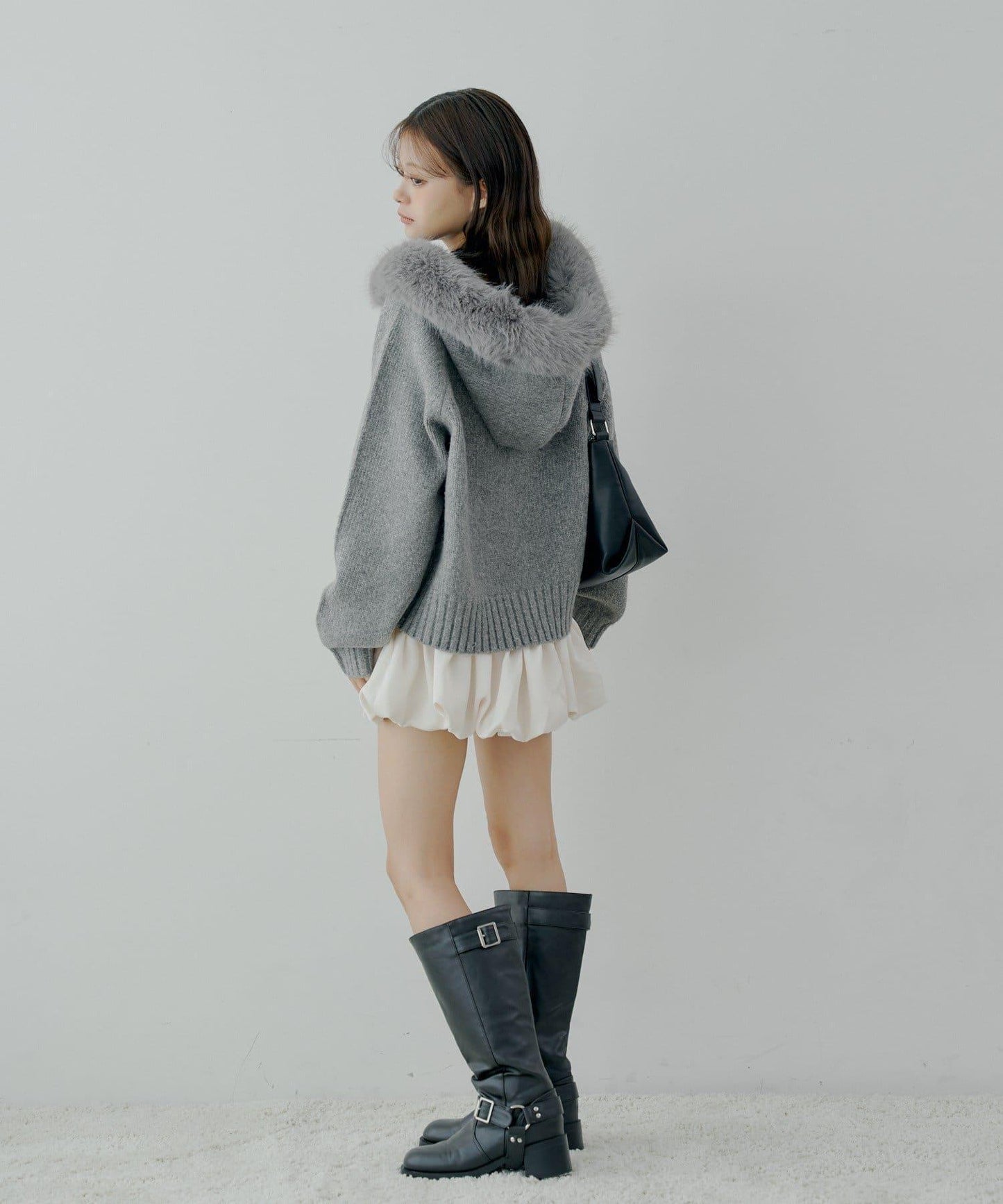 【SALON by Chico】可拆卸毛絨寬鬆雙拉鍊針織開衫