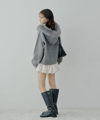 【SALON by Chico】可拆卸毛絨寬鬆雙拉鍊針織開衫