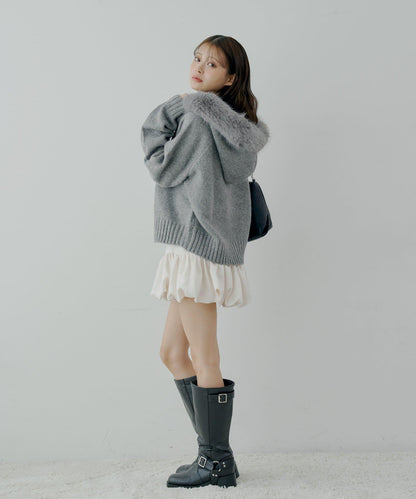 【SALON by Chico】可拆卸毛絨寬鬆雙拉鍊針織開衫