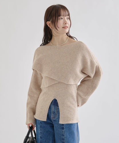 交叉針織開叉吊帶套裝