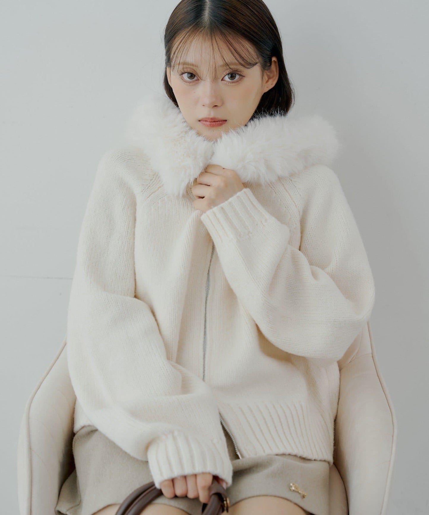 【SALON by Chico】可拆卸毛絨寬鬆雙拉鍊針織開衫