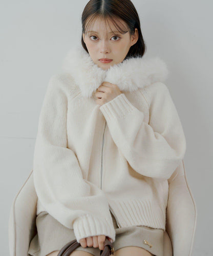 【SALON by Chico】可拆卸毛絨寬鬆雙拉鍊針織開衫