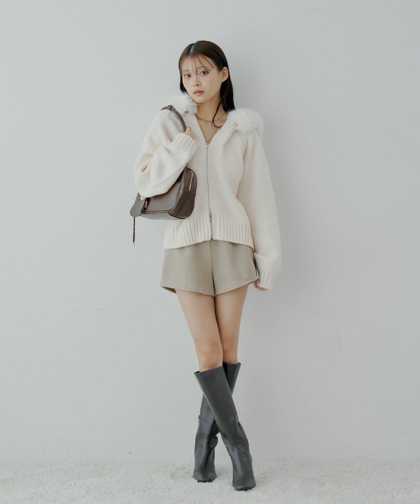 【SALON by Chico】可拆卸毛絨寬鬆雙拉鍊針織開衫