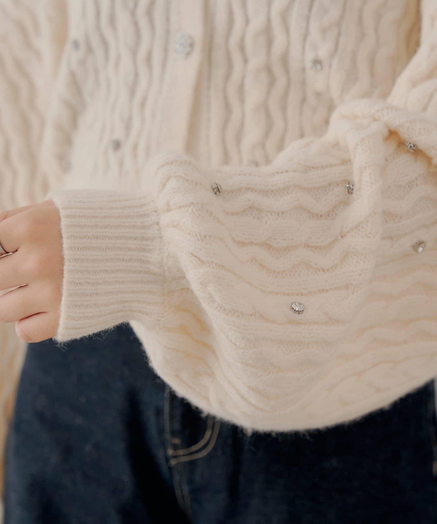 【SALON by Chico】花卉水鑽翻領寬鬆針織開衫