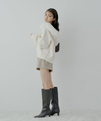 【SALON by Chico】可拆卸毛絨寬鬆雙拉鍊針織開衫