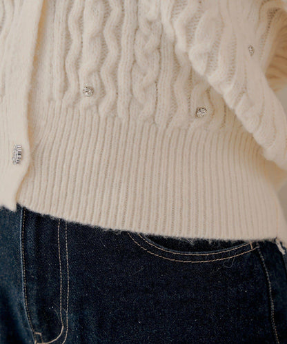 【SALON by Chico】花卉水鑽翻領寬鬆針織開衫