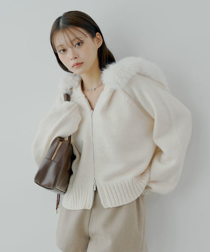 【SALON by Chico】可拆卸毛絨寬鬆雙拉鍊針織開衫