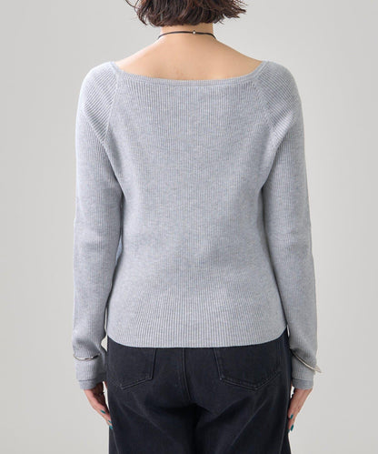 帶飾牌圓領羅紋針織衫