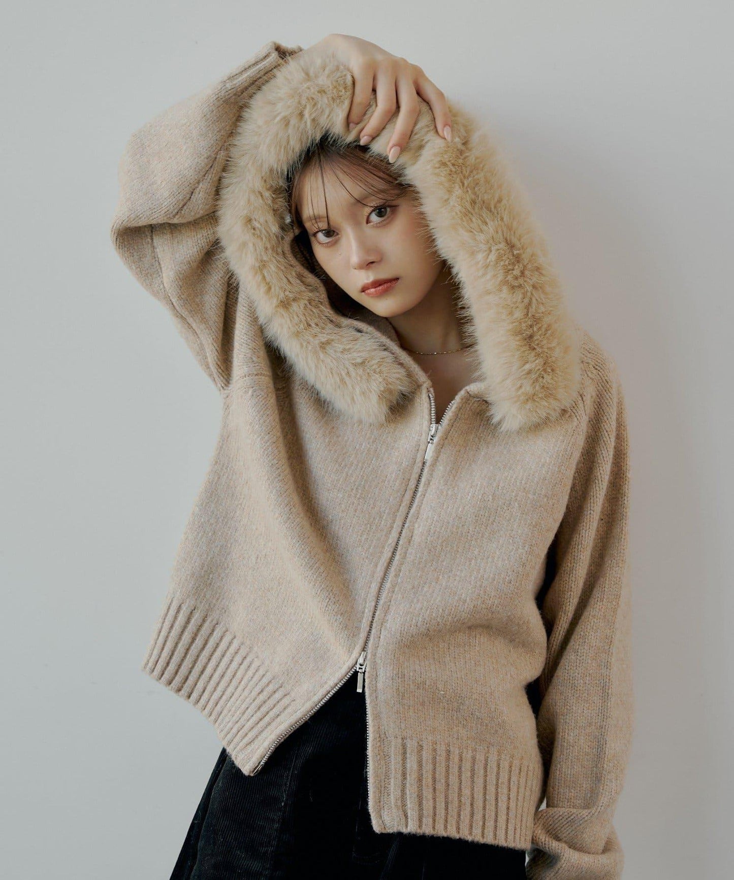 【SALON by Chico】可拆卸毛絨寬鬆雙拉鍊針織開衫