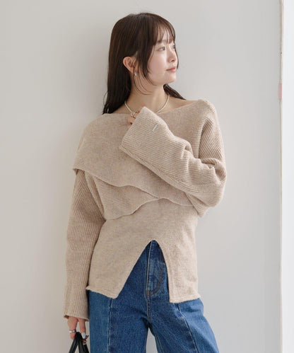 交叉針織開叉吊帶套裝