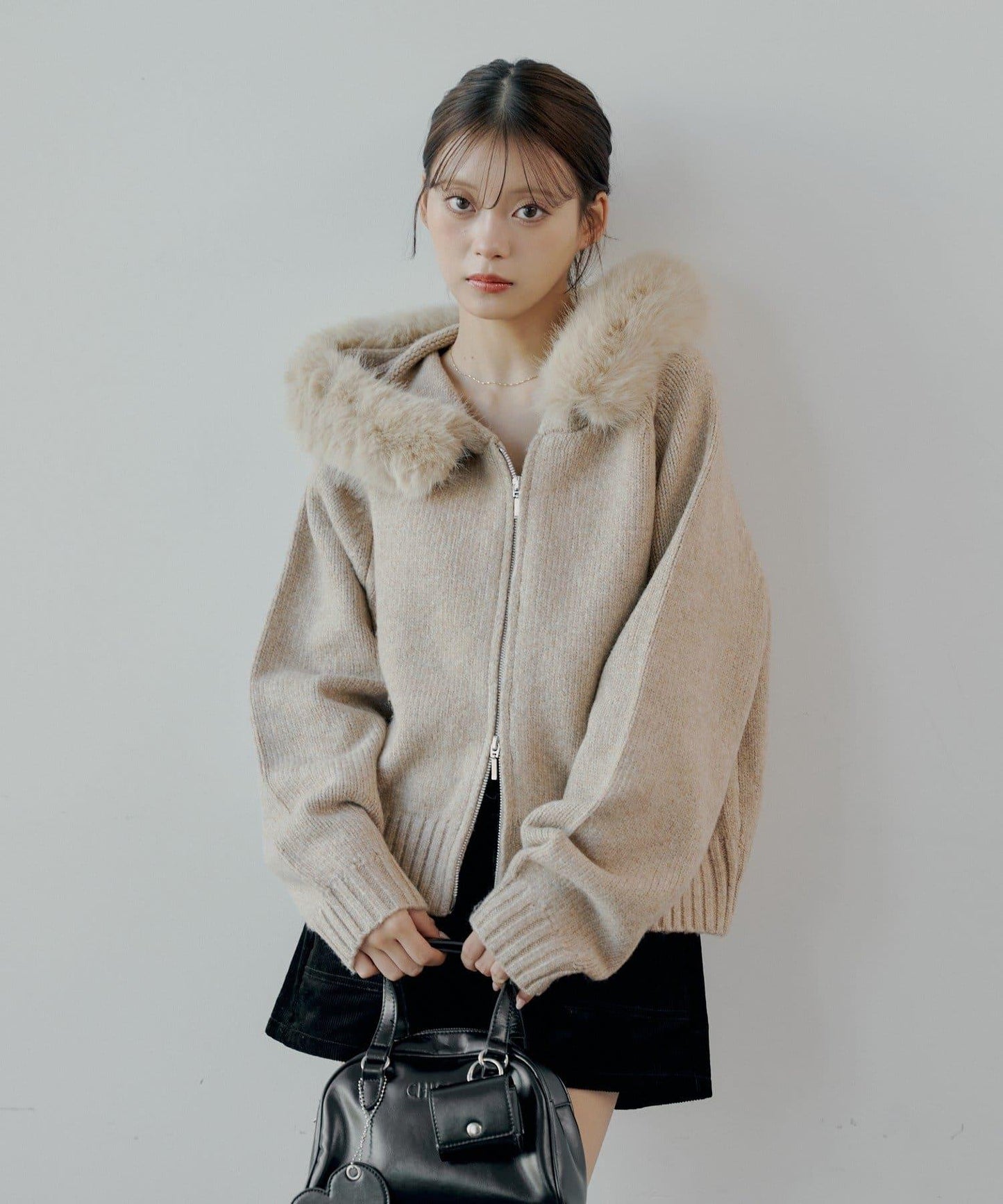 【SALON by Chico】可拆卸毛絨寬鬆雙拉鍊針織開衫