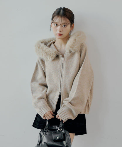 【SALON by Chico】可拆卸毛絨寬鬆雙拉鍊針織開衫