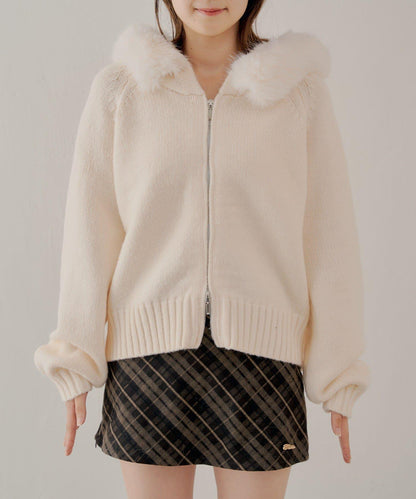 【SALON by Chico】可拆卸毛絨寬鬆雙拉鍊針織開衫