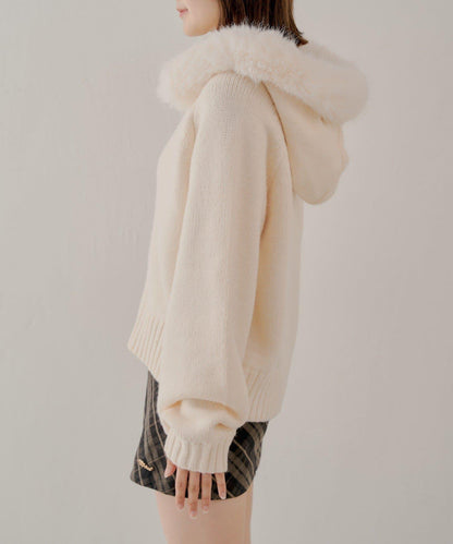 【SALON by Chico】可拆卸毛絨寬鬆雙拉鍊針織開衫