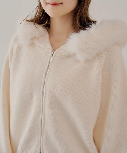 【SALON by Chico】可拆卸毛絨寬鬆雙拉鍊針織開衫