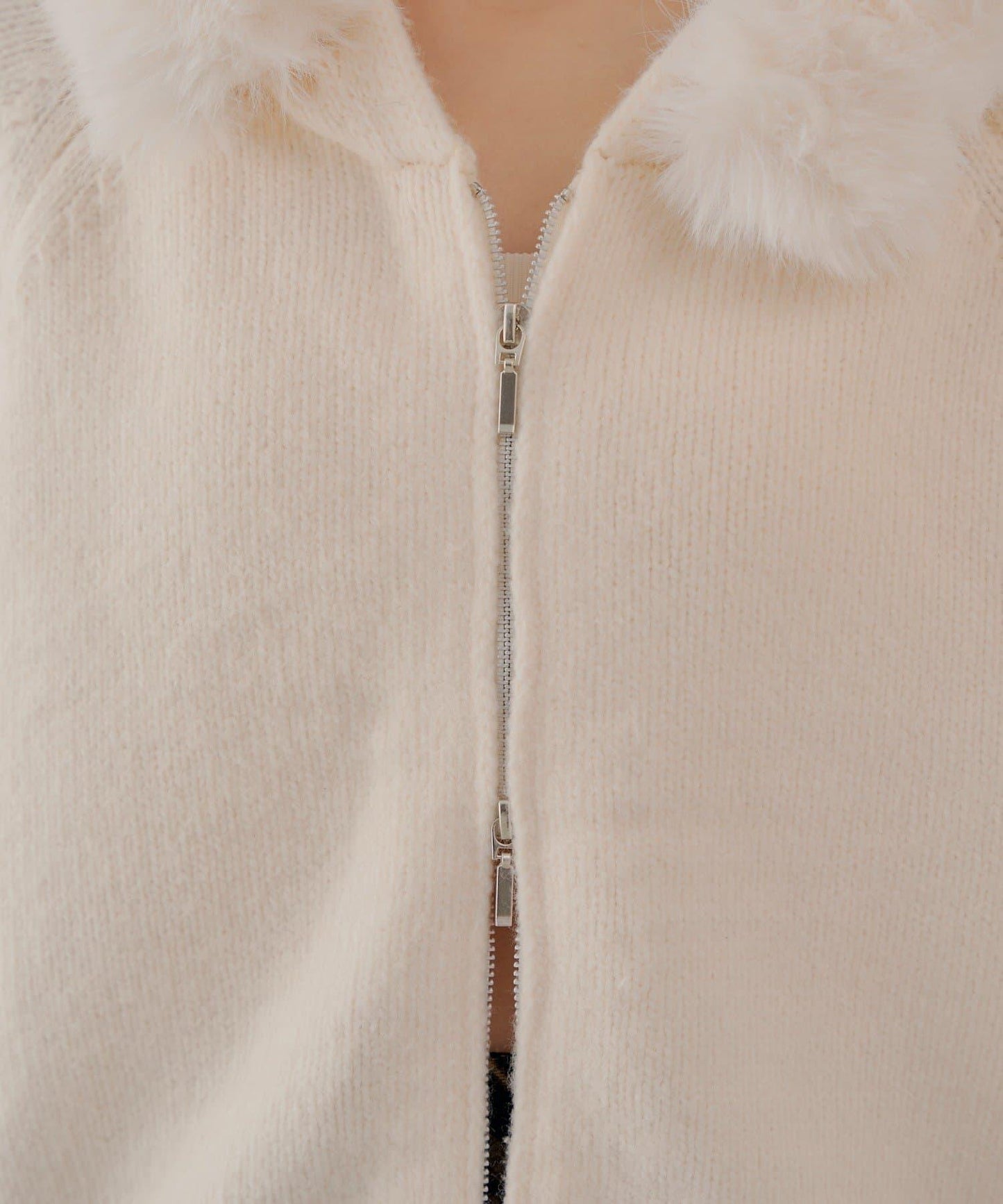 【SALON by Chico】可拆卸毛絨寬鬆雙拉鍊針織開衫