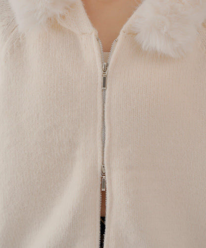 【SALON by Chico】可拆卸毛絨寬鬆雙拉鍊針織開衫