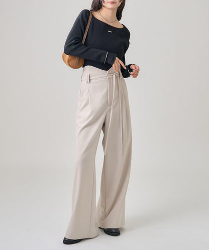 帶飾牌圓領羅紋針織衫