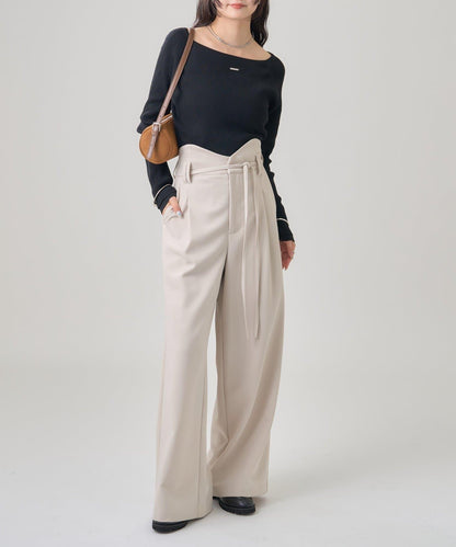 帶飾牌圓領羅紋針織衫