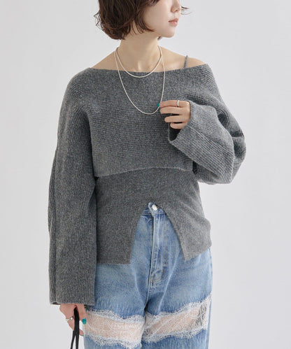 交叉針織開叉吊帶套裝