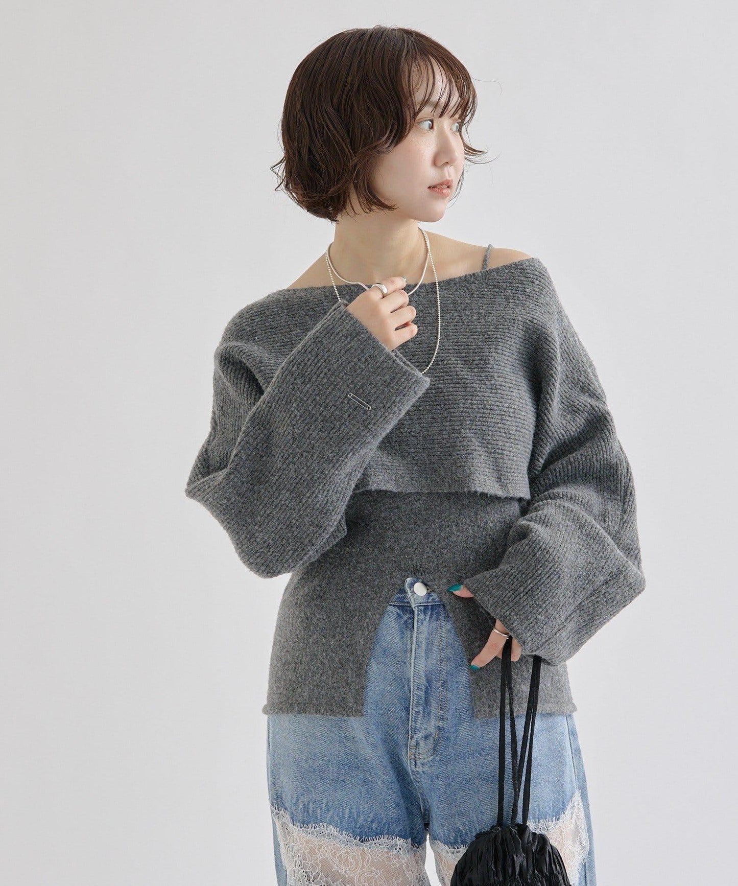 交叉針織開叉吊帶套裝