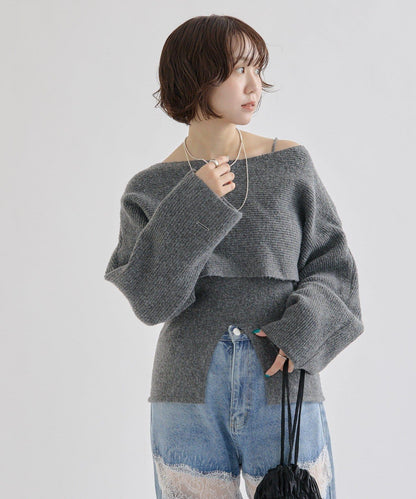 交叉針織開叉吊帶套裝