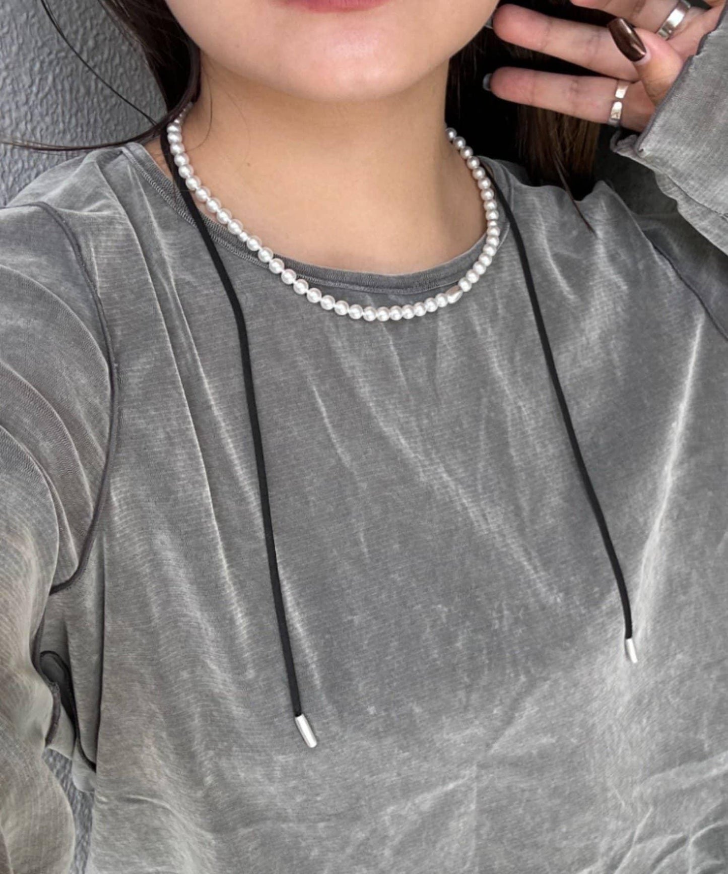 lil麂皮質感珍珠吊墜項鍊