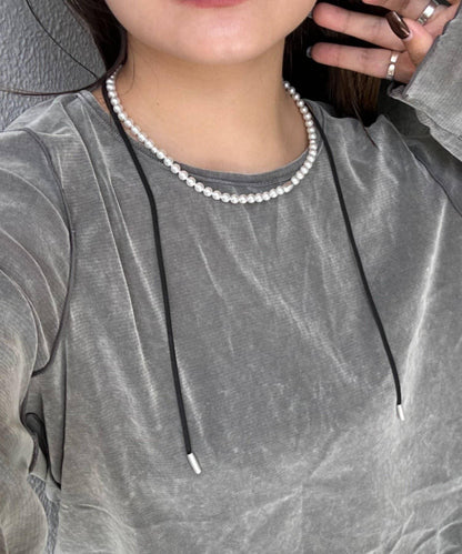 lil麂皮質感珍珠吊墜項鍊