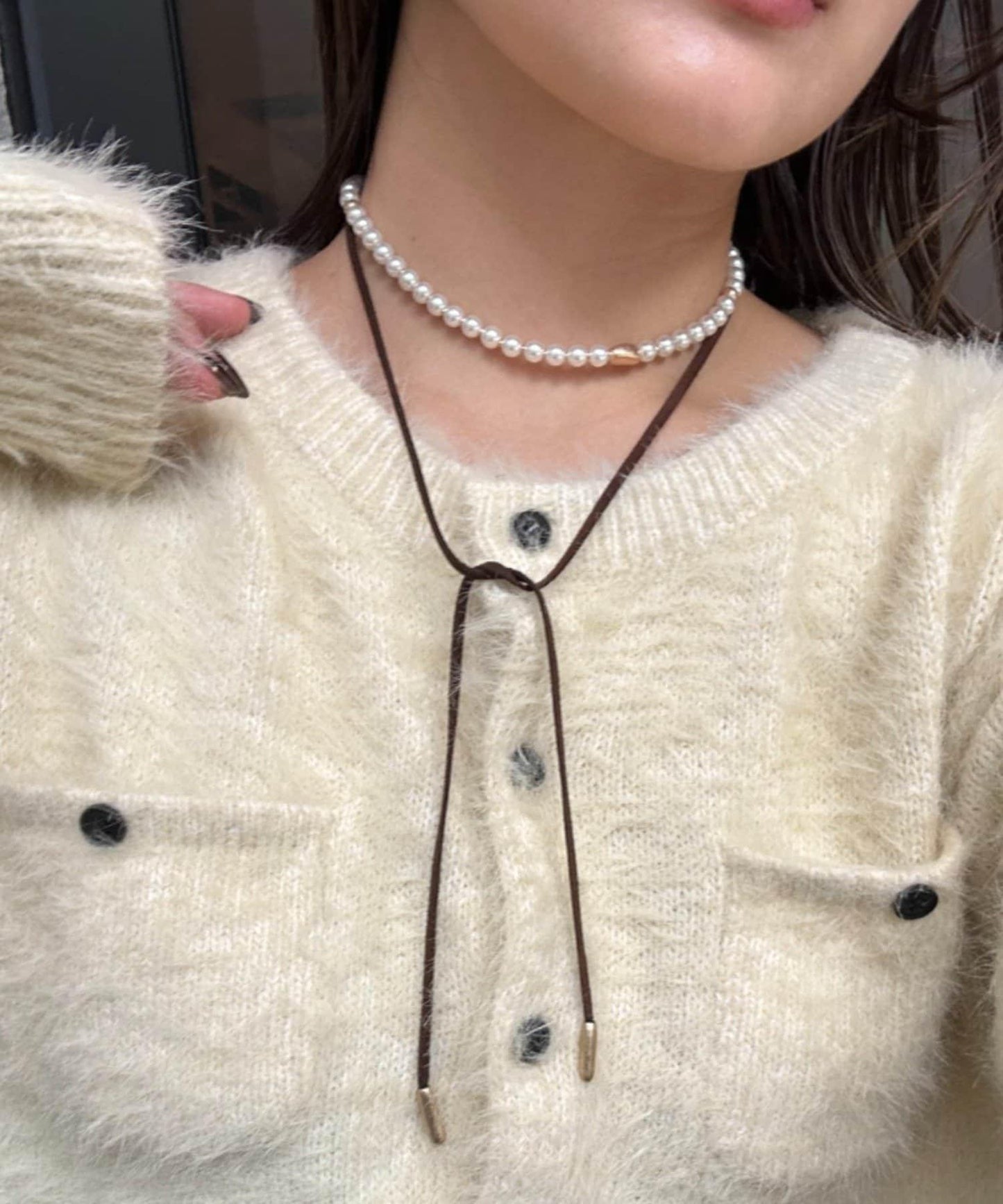 lil麂皮質感珍珠吊墜項鍊