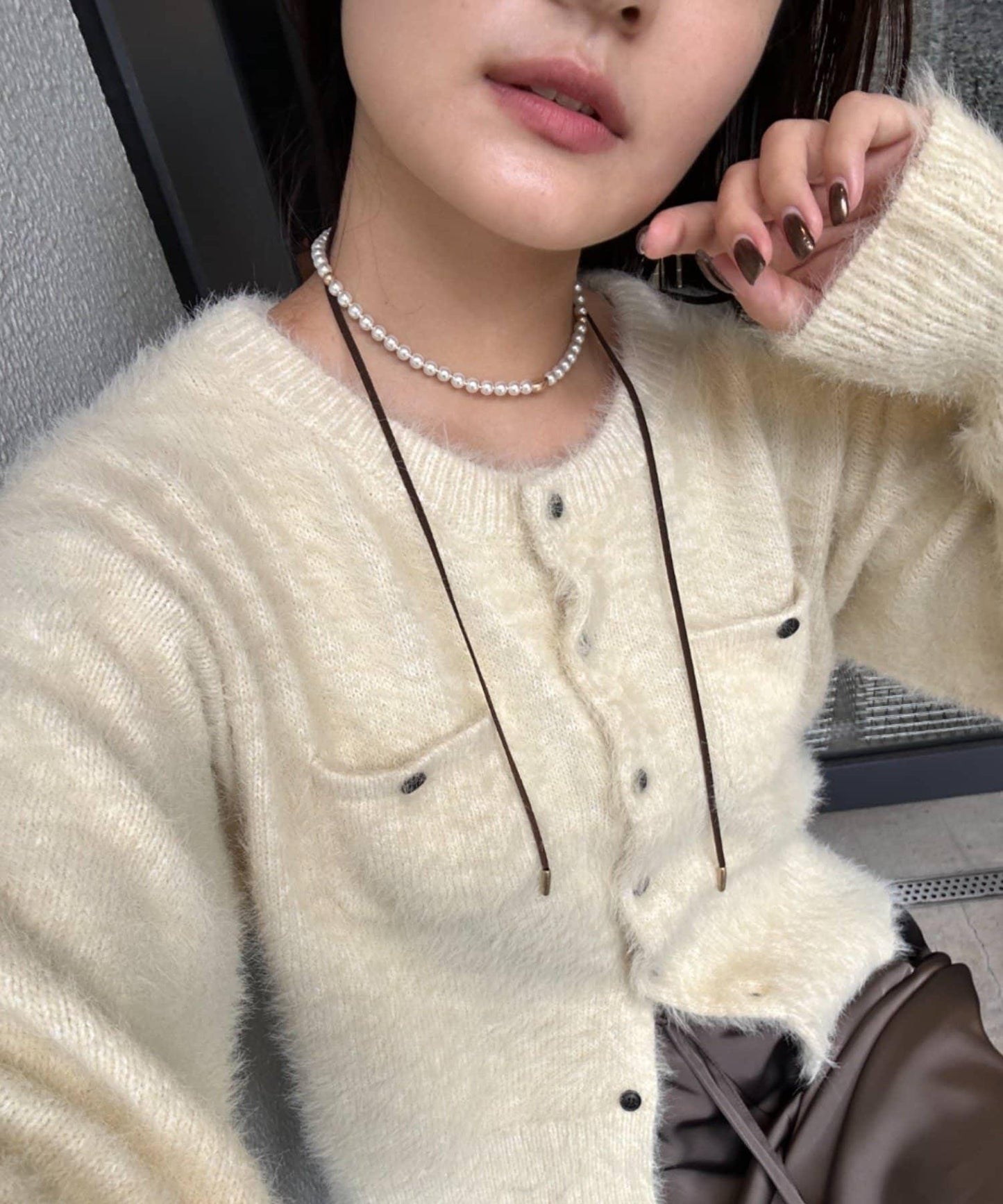 lil麂皮質感珍珠吊墜項鍊