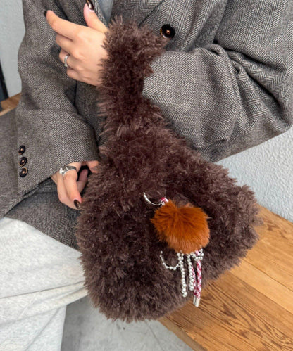 帶登山扣毛絨手提包