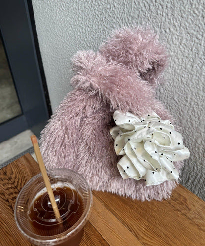 帶登山扣毛絨手提包