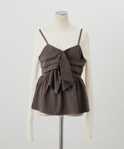 【套裝促銷】【PalClo限定】蝴蝶結吊帶背心&蕾絲波浪邊T恤套裝