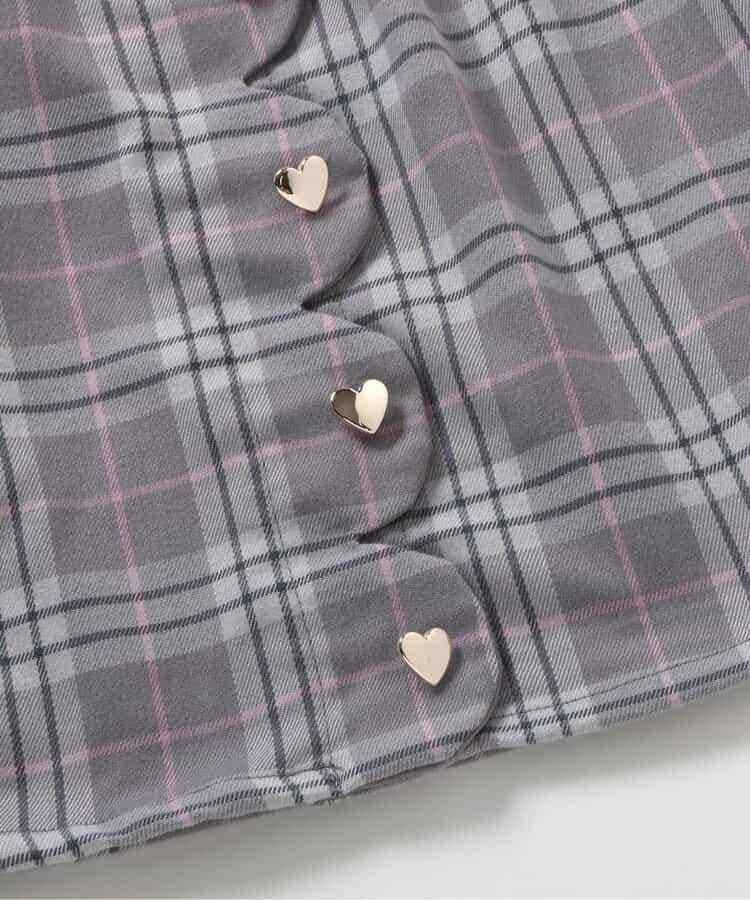 愛心紐扣波浪邊拼接連衣裙