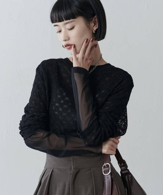 雙面可穿透視蕾絲套頭衫