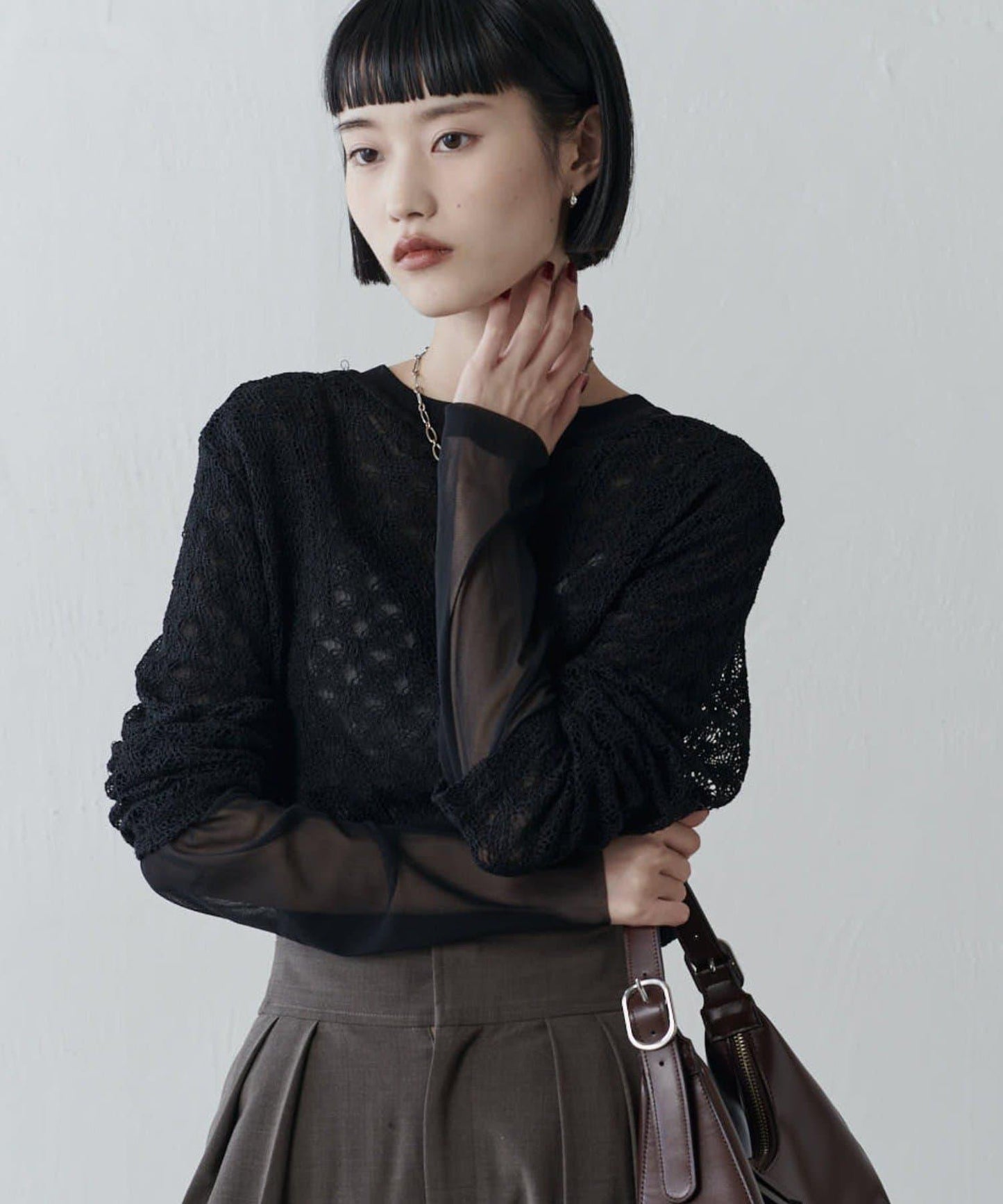 雙面可穿透視蕾絲套頭衫