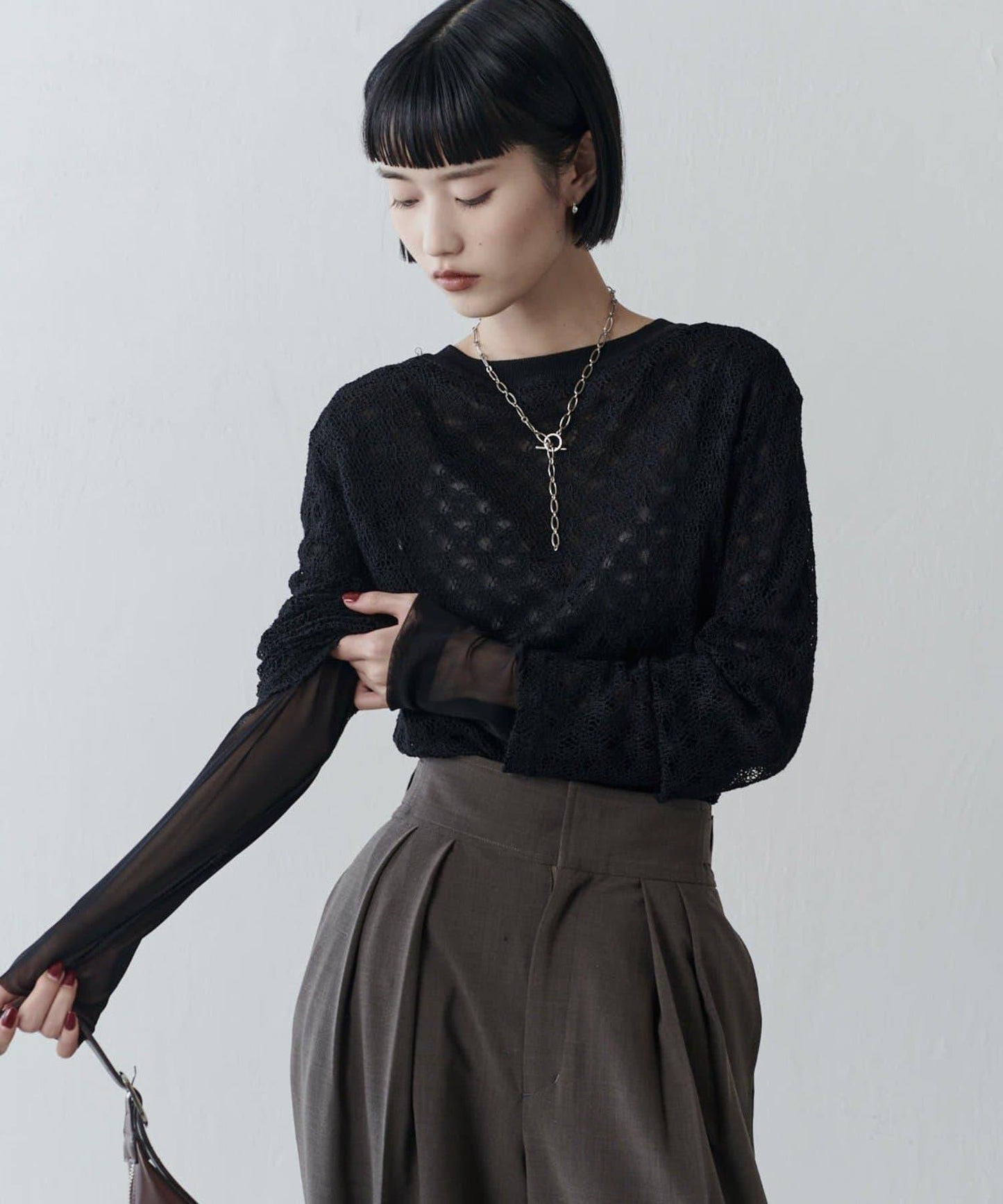 雙面可穿透視蕾絲套頭衫