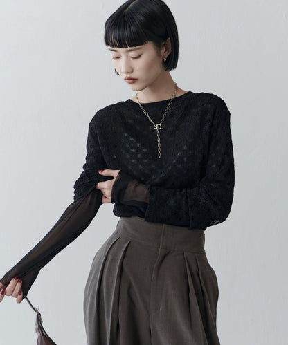 雙面可穿透視蕾絲套頭衫