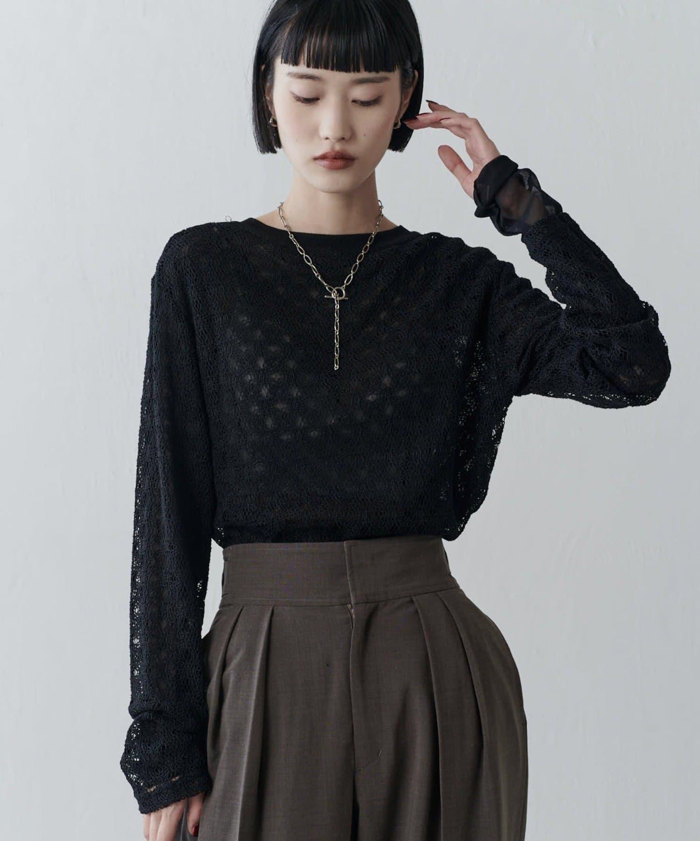 雙面可穿透視蕾絲套頭衫