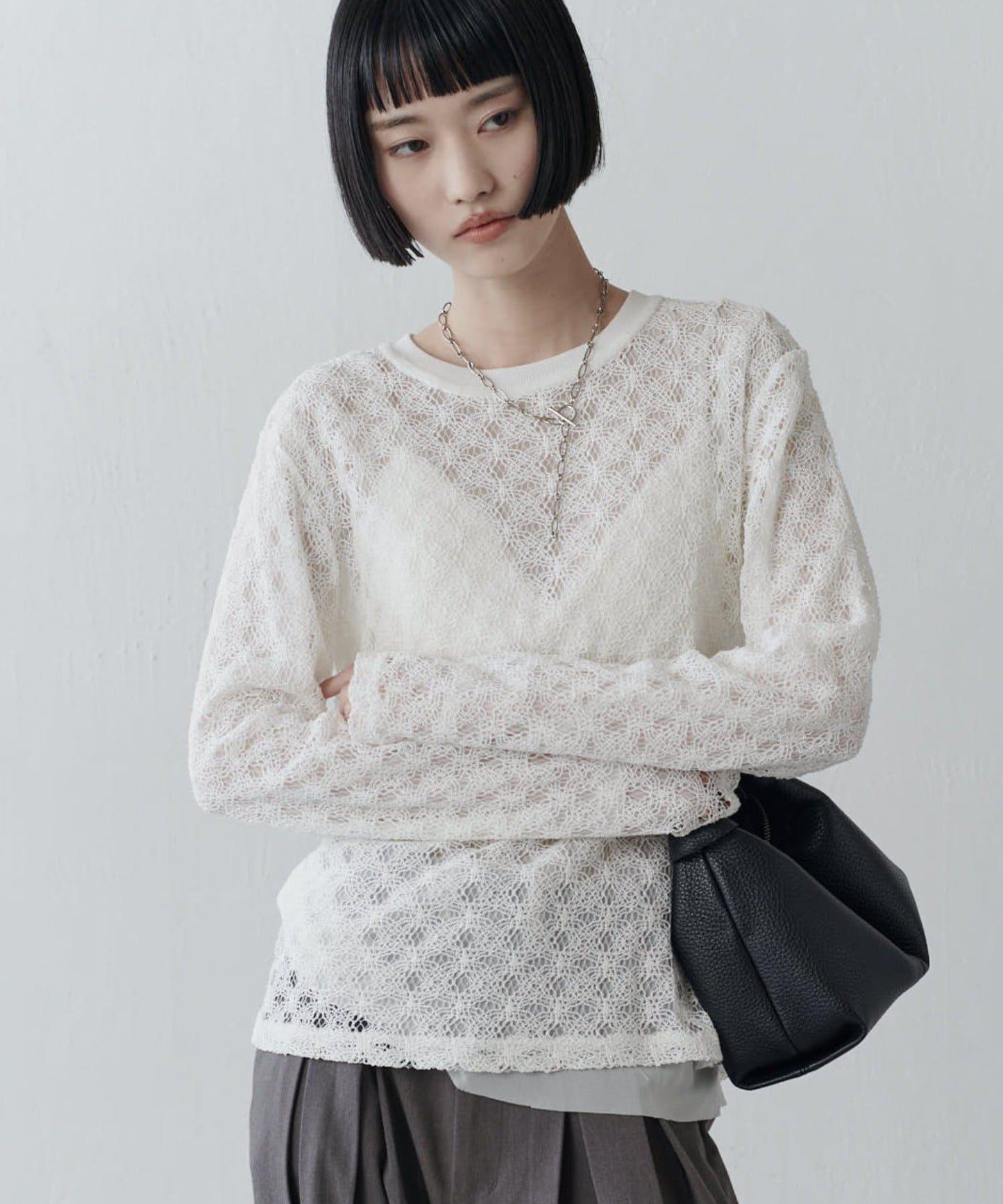 雙面可穿透視蕾絲套頭衫