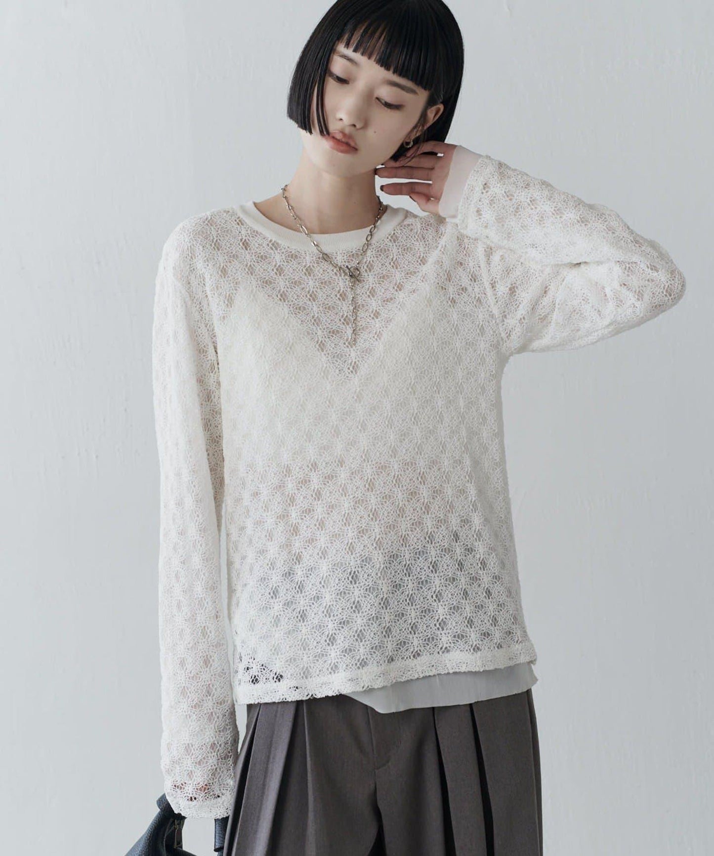 雙面可穿透視蕾絲套頭衫
