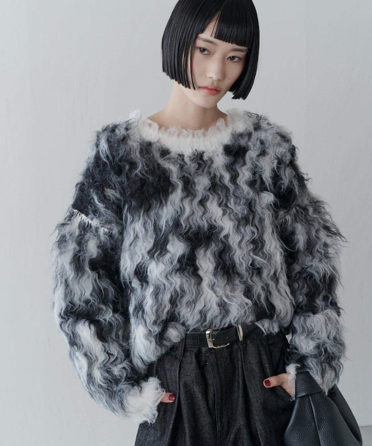 寬鬆長款毛絨套頭衫