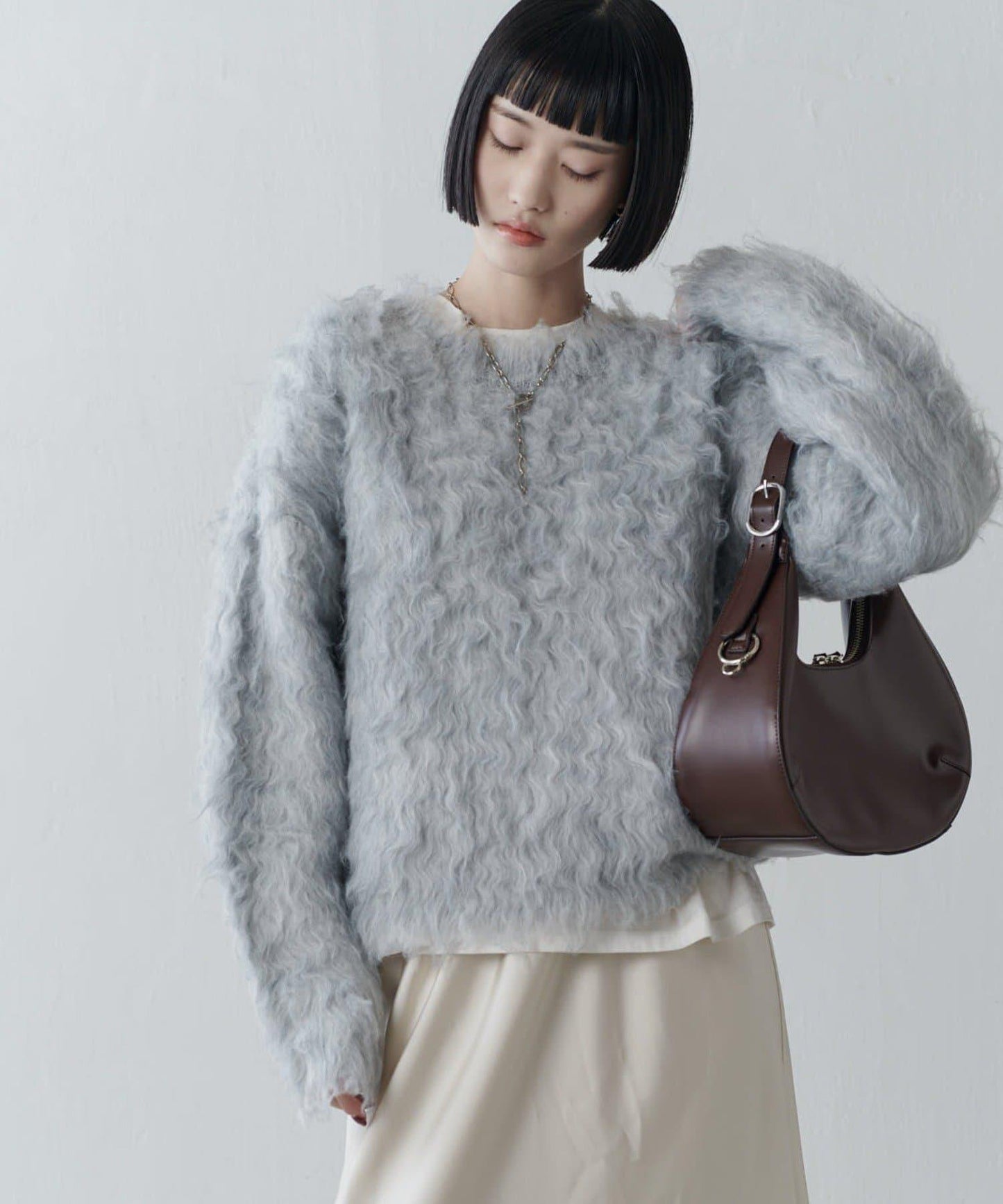 寬鬆長款毛絨套頭衫