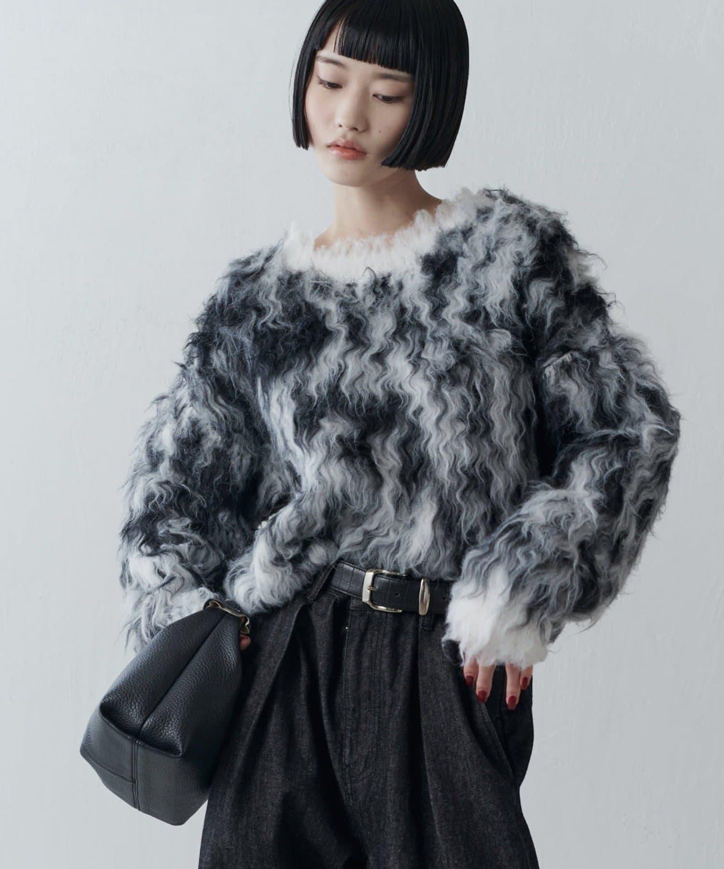 寬鬆長款毛絨套頭衫