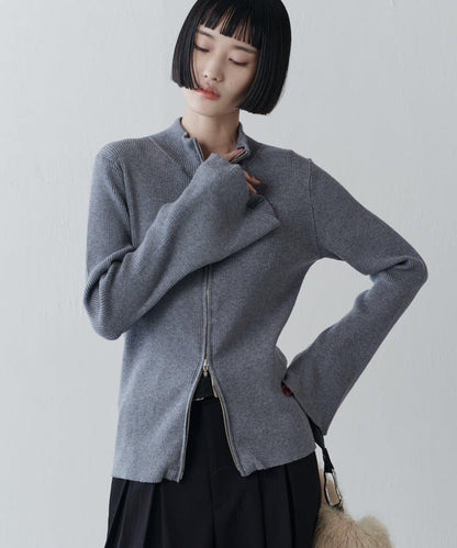 喇叭袖拉鍊套頭衫