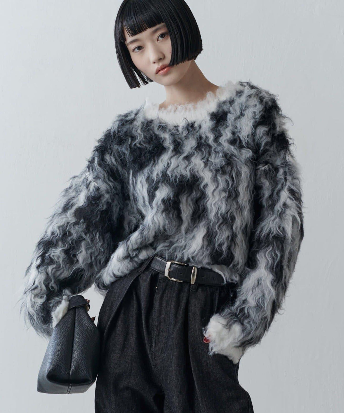 寬鬆長款毛絨套頭衫