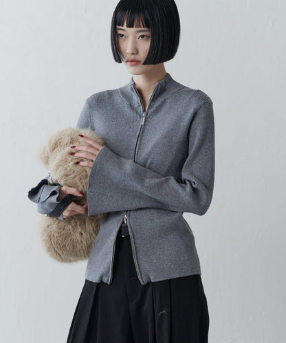 喇叭袖拉鍊套頭衫