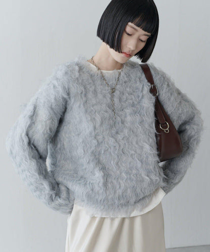 寬鬆長款毛絨套頭衫