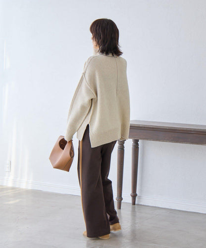 RIVE DROITE 側邊條紋針織褲